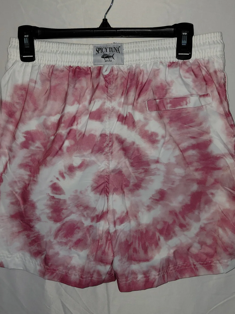 Pink & White Tie-Dye Swim Trunks. #2196